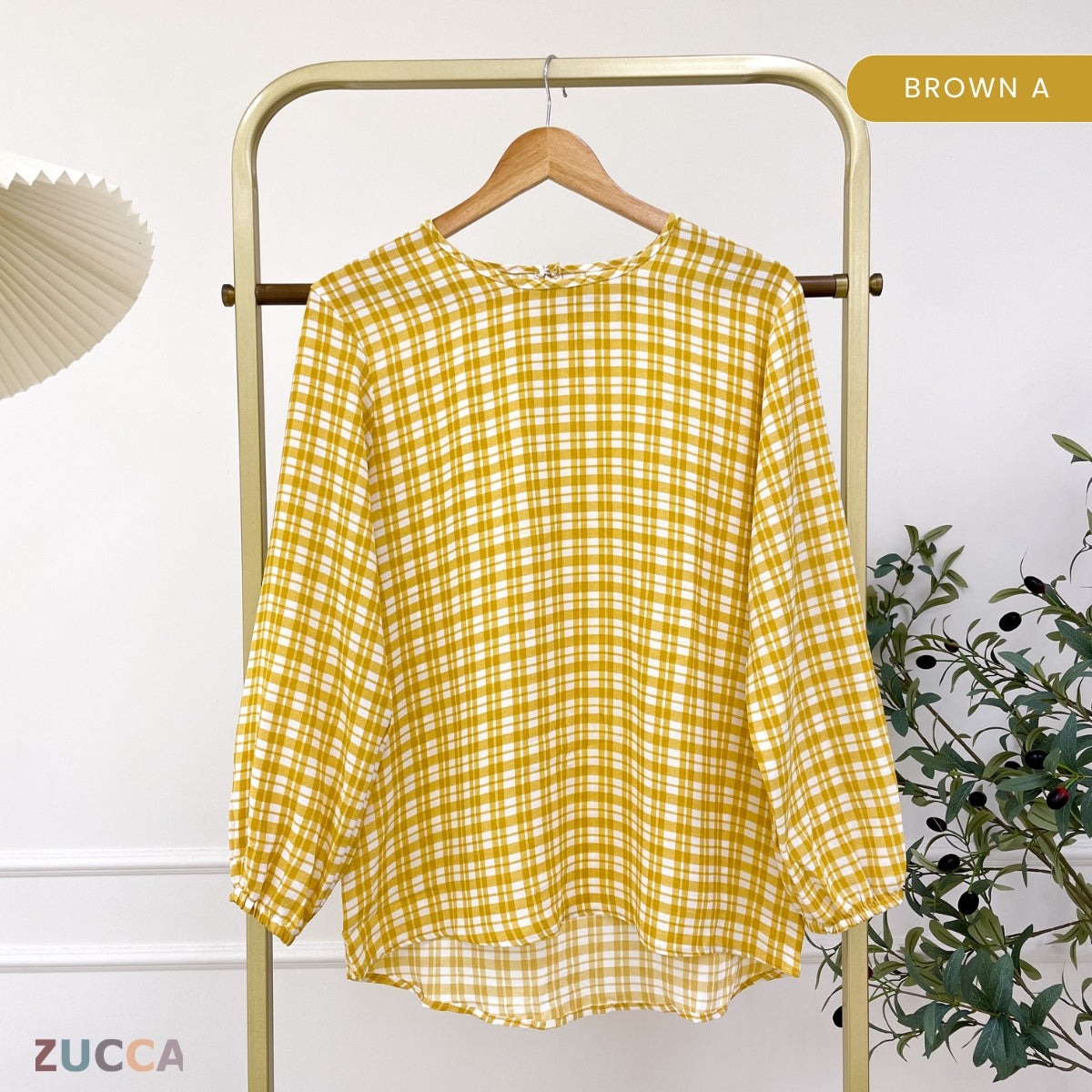 ZUCCA TISHA BLOUS WANITA BERKOTAK LENGAN PANJANG - DM267