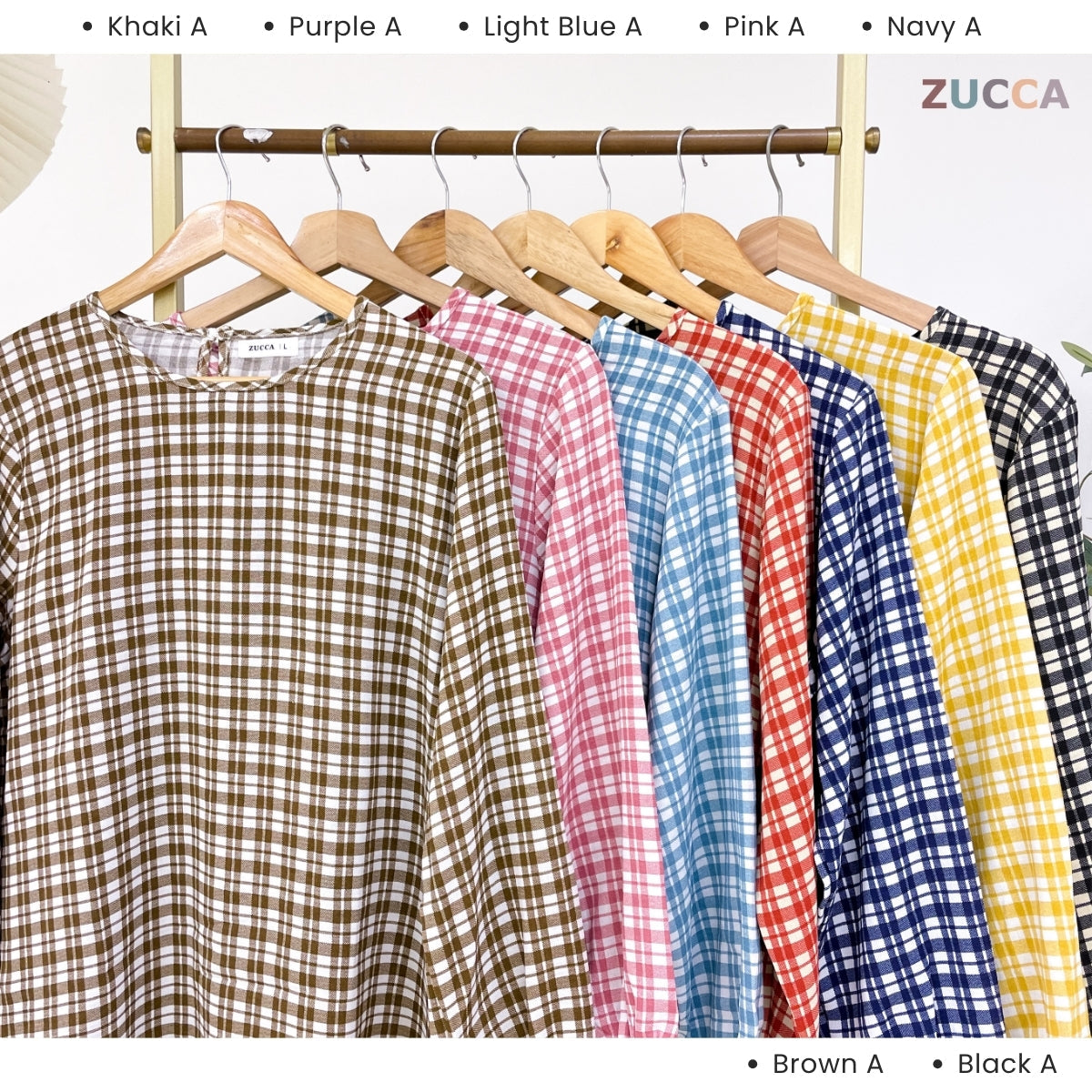 ZUCCA TISHA BLOUS WANITA BERKOTAK LENGAN PANJANG - DM267