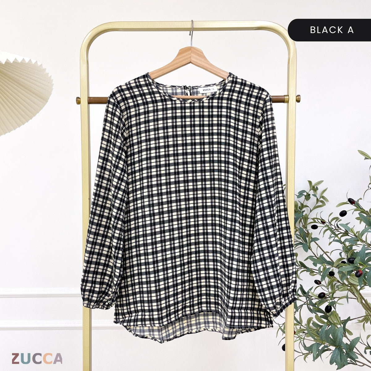 ZUCCA TISHA BLOUS WANITA BERKOTAK LENGAN PANJANG - DM267