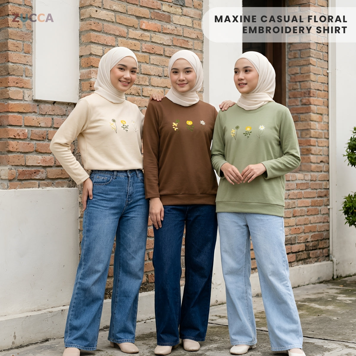 ZUCCA MAXINE BLAUS KASUAL WANITA DENGAN SULAMAN BUNGA - MA247
