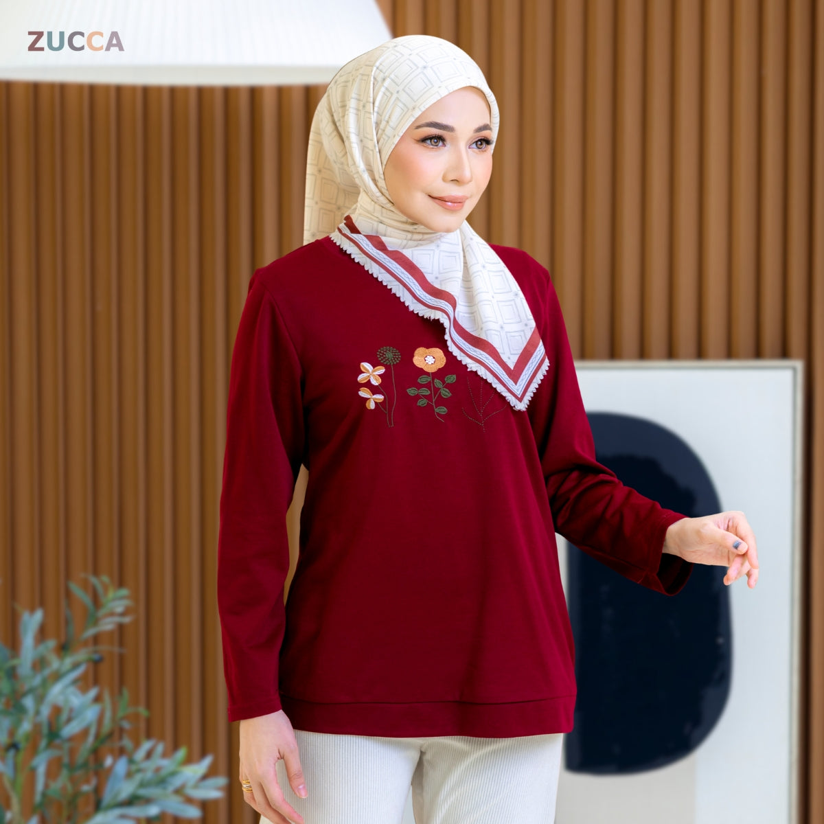 ZUCCA MAXINE BLAUS KASUAL WANITA DENGAN SULAMAN BUNGA - DM274