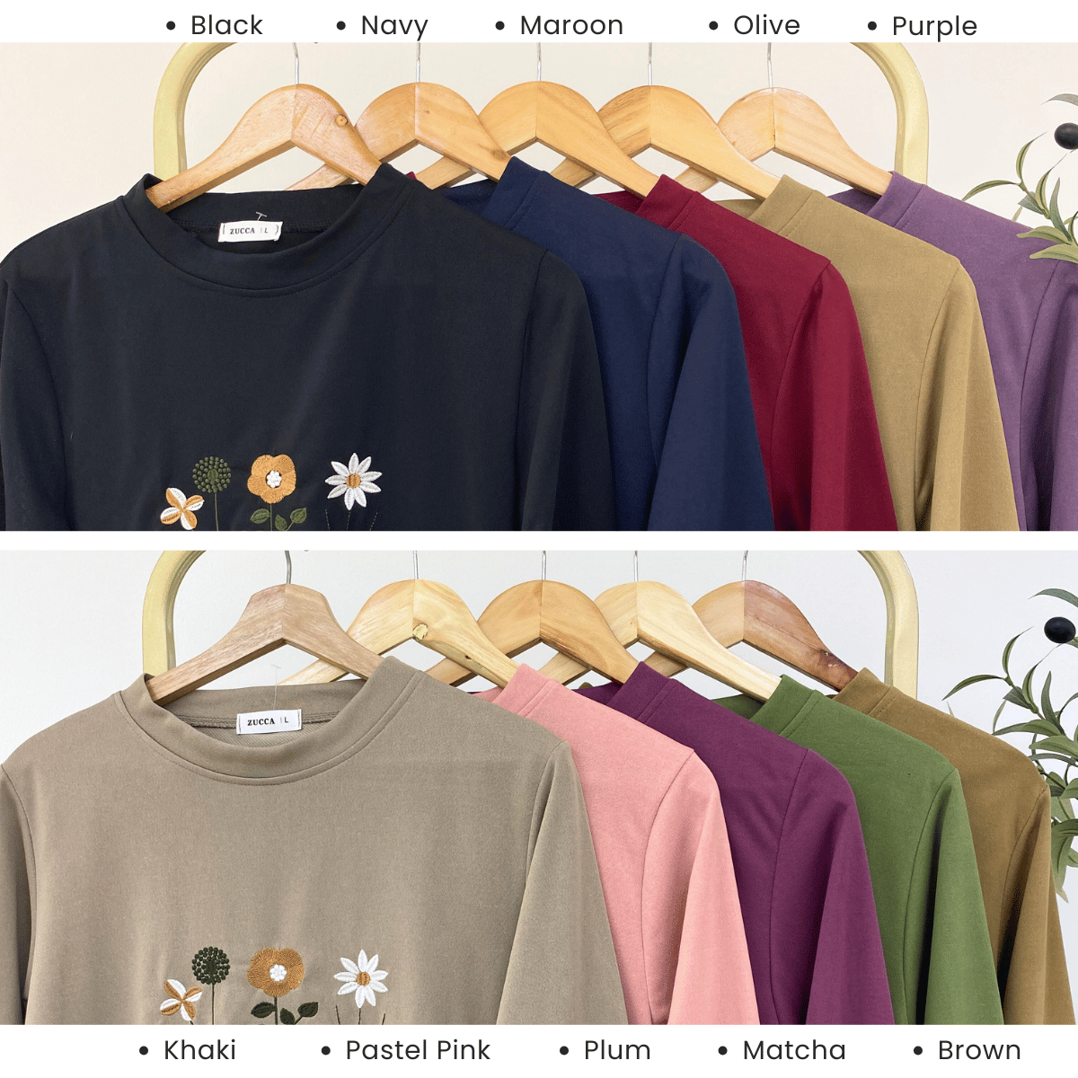 ZUCCA MAXINE BLAUS KASUAL WANITA DENGAN SULAMAN BUNGA - DM274