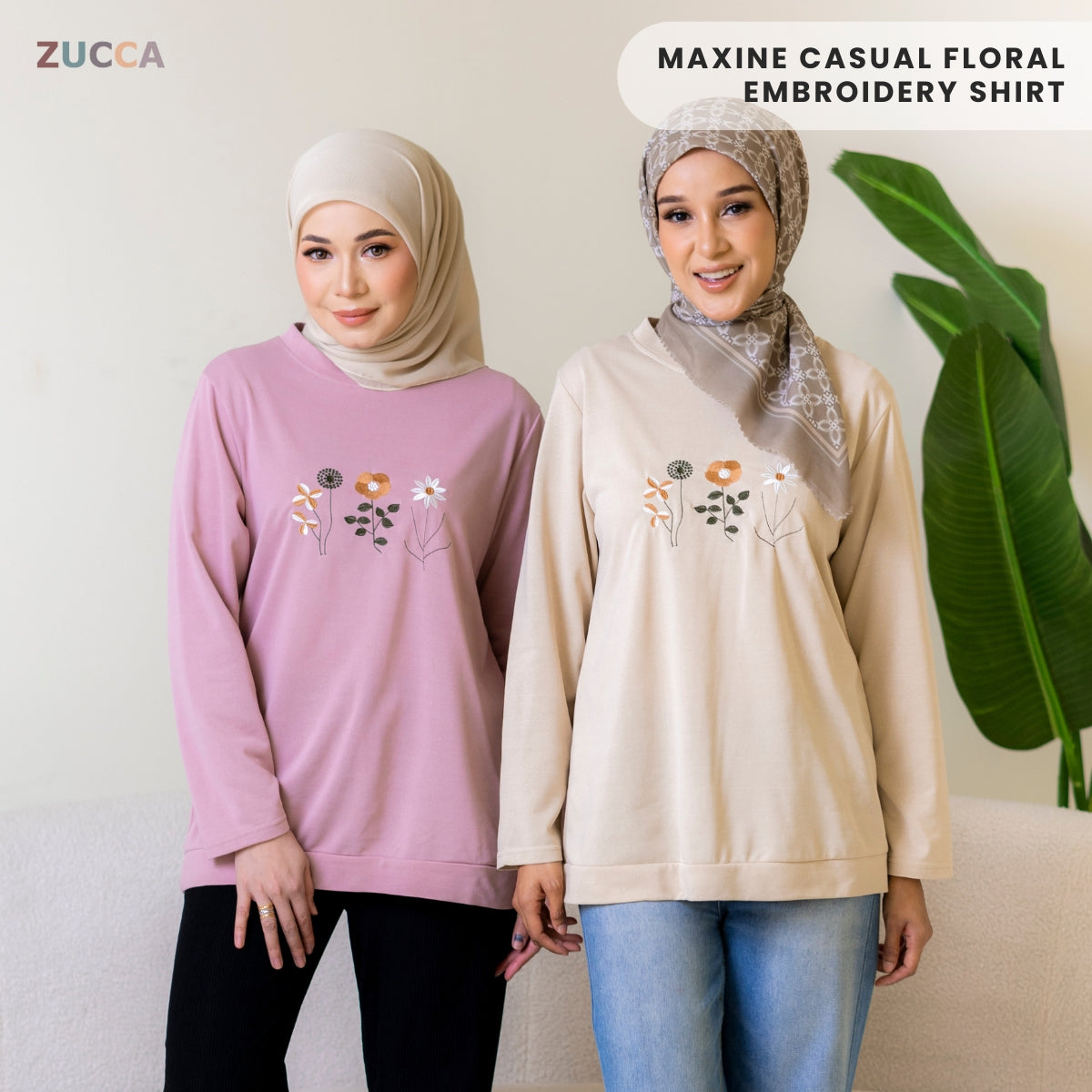 ZUCCA MAXINE BLAUS KASUAL WANITA DENGAN SULAMAN BUNGA - DM274