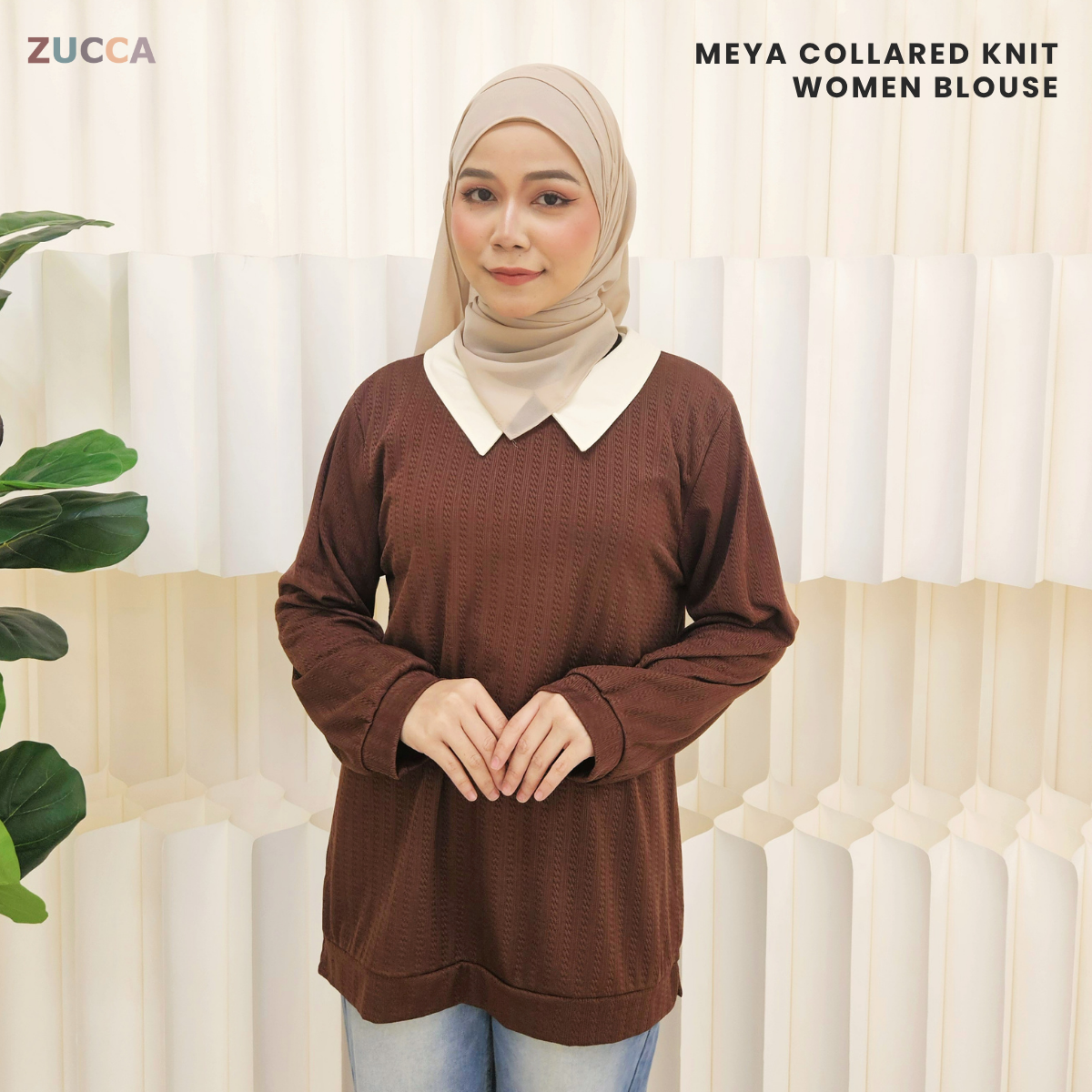 ZUCCA MEYA BLAUS RAJUT WANITA BERKOLAR DENGAN SULAMAN – DM275 KNIT BLOUSE