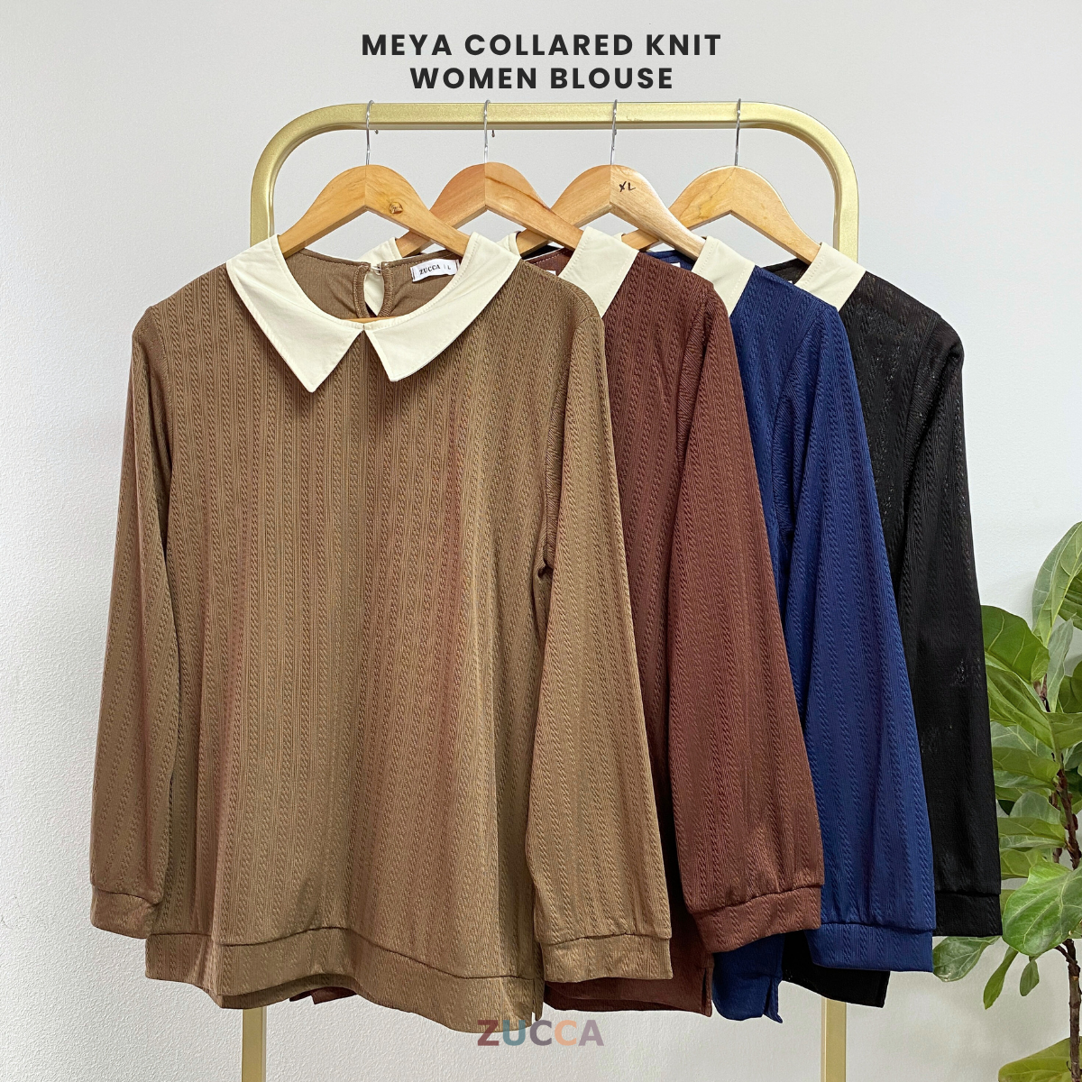 ZUCCA MEYA BLAUS RAJUT WANITA BERKOLAR DENGAN SULAMAN – DM275 KNIT BLOUSE
