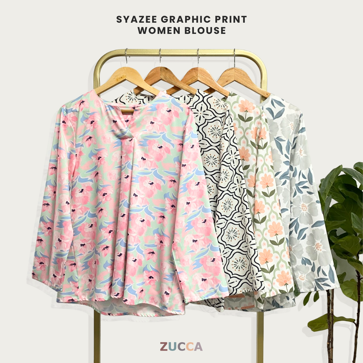 ZUCCA SYAZEE BLAUS WANITA BERCORAK – DM277 POTONGAN MODEN LONGGAR