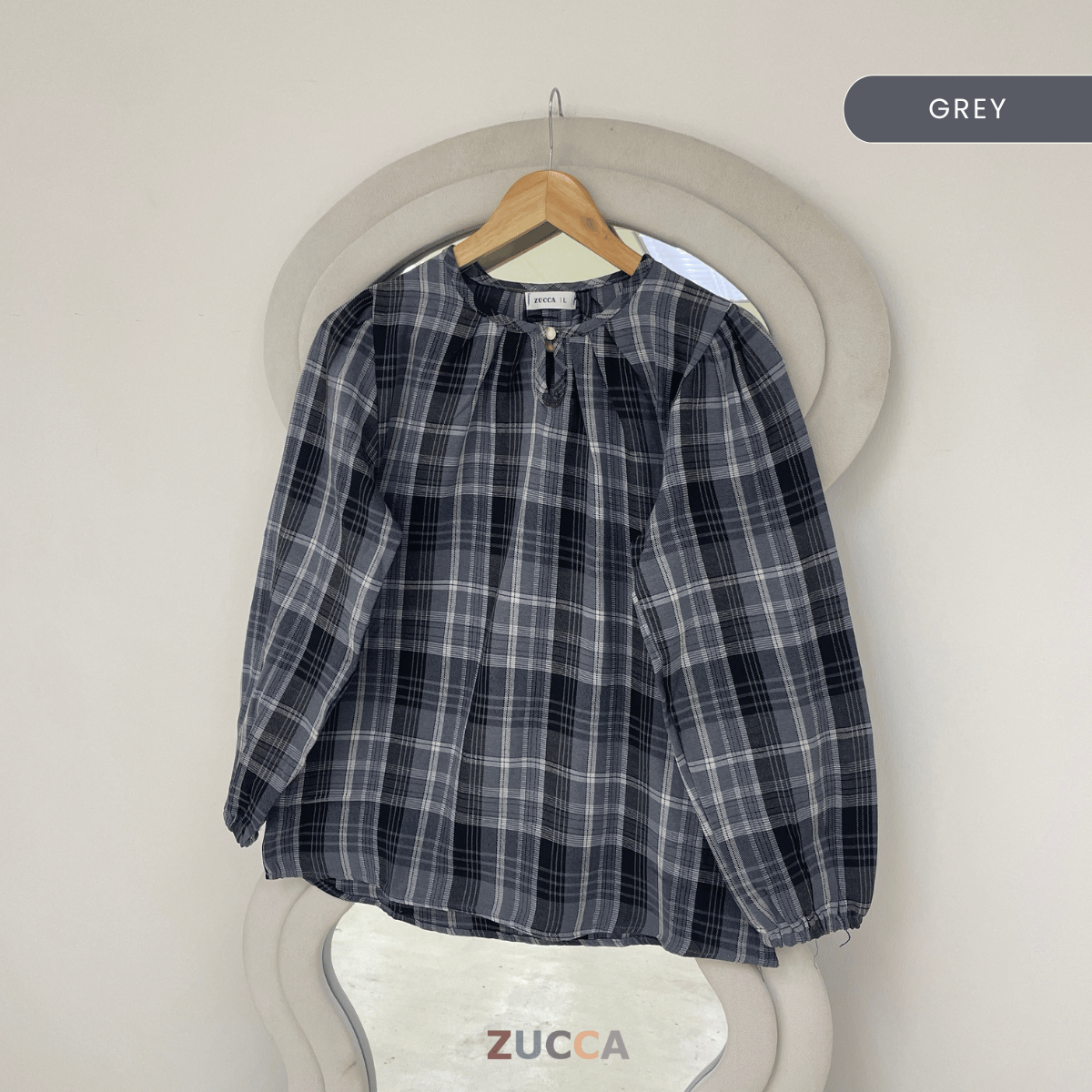 ZUCCA NANCY BLAUS WANITA KASUAL CORAK PLAID - DM282