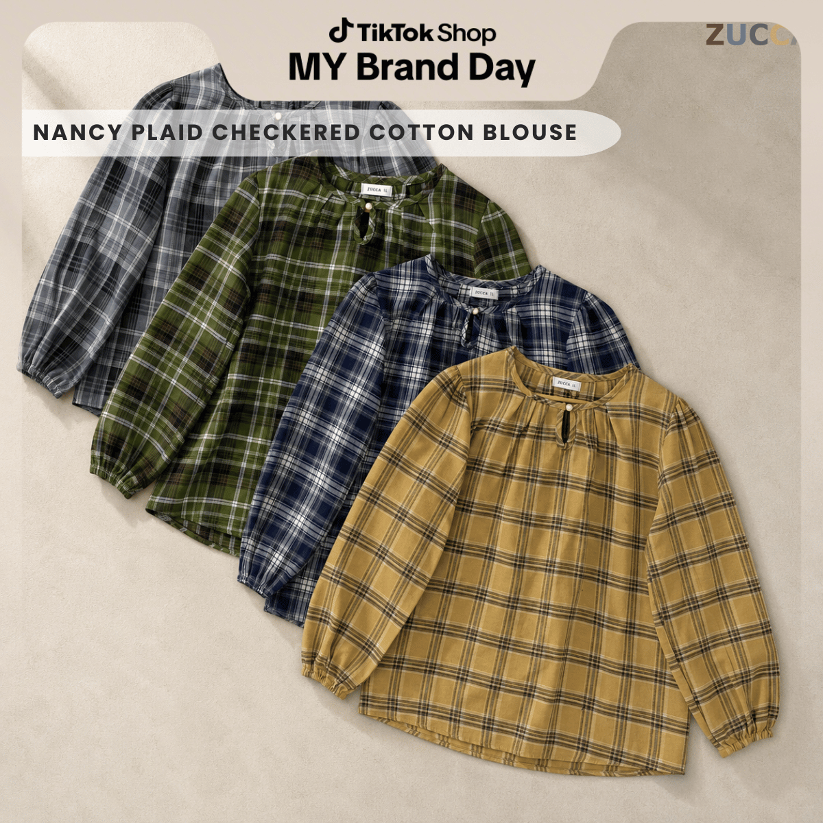 ZUCCA NANCY BLAUS WANITA KASUAL CORAK PLAID - DM282