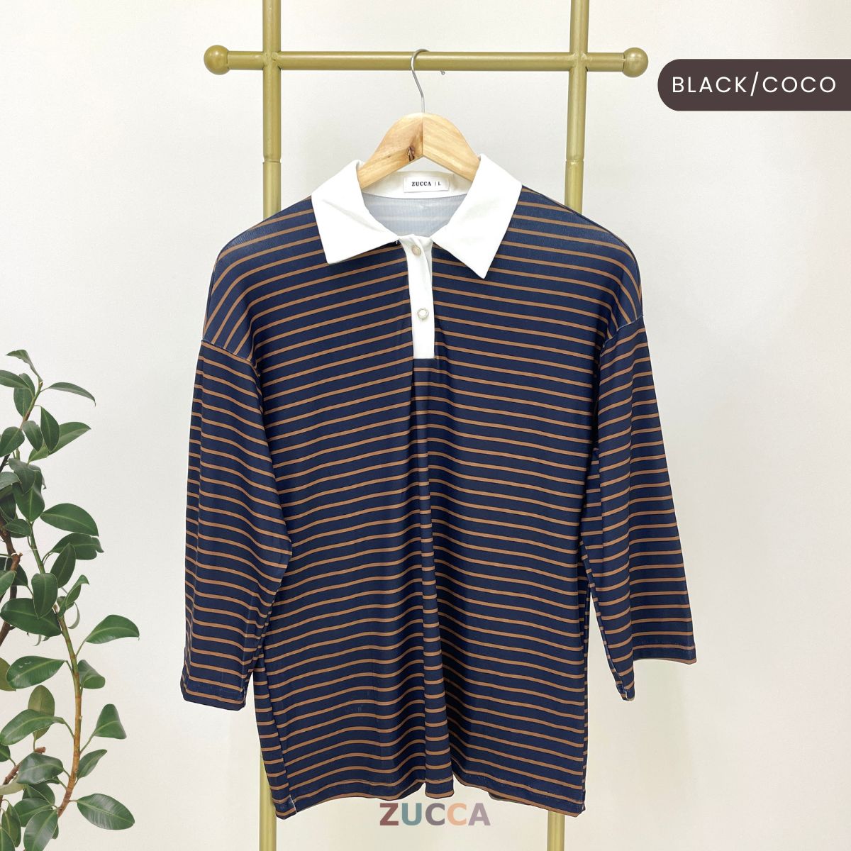 ZUCCA AQEELA COLLAR STRIPE KASUAL LONG SLEEVE BAJU PEREMPUAN - DM293
