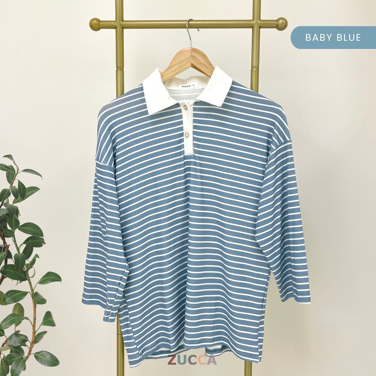 ZUCCA AQEELA COLLAR STRIPE KASUAL LONG SLEEVE BAJU PEREMPUAN - DM293