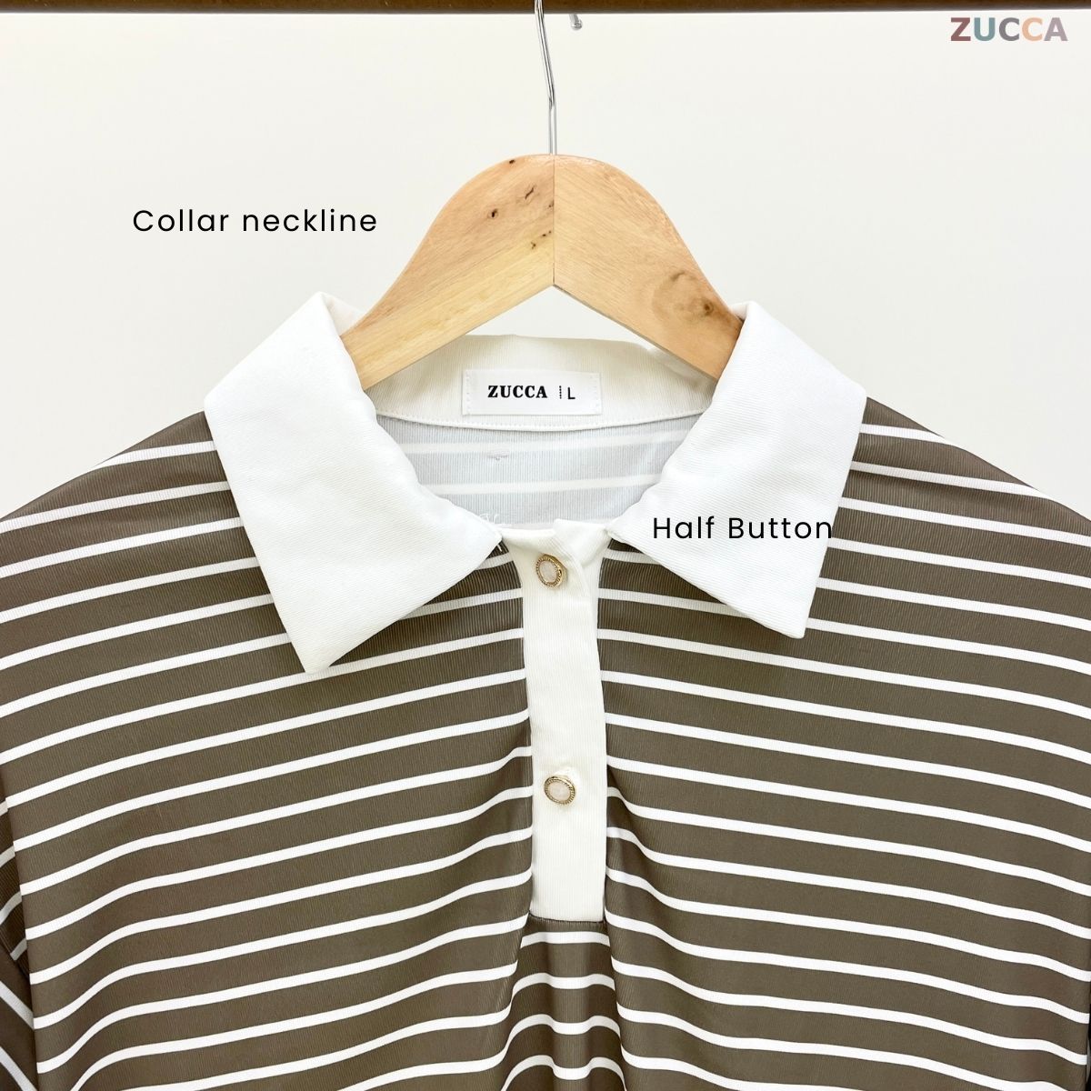 ZUCCA AQEELA COLLAR STRIPE KASUAL LONG SLEEVE BAJU PEREMPUAN - DM293