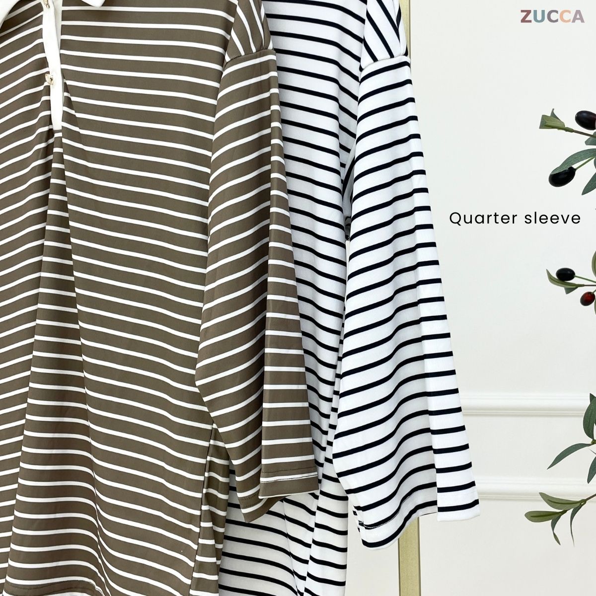 ZUCCA AQEELA COLLAR STRIPE KASUAL LONG SLEEVE BAJU PEREMPUAN - DM293