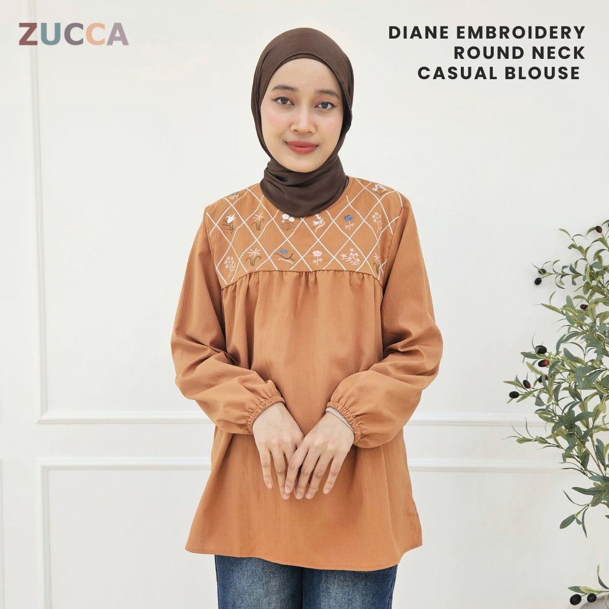 ZUCCA DIANE EMBROIDERY ROUND NECK CASUAL BLOUSE - DM 296