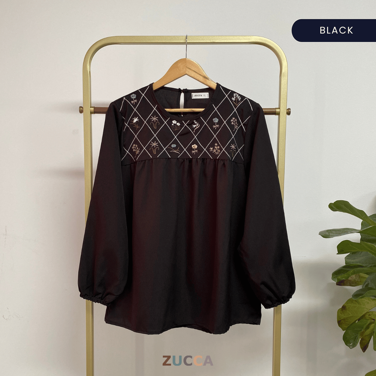 ZUCCA DIANE EMBROIDERY ROUND NECK CASUAL BLOUSE - DM 296