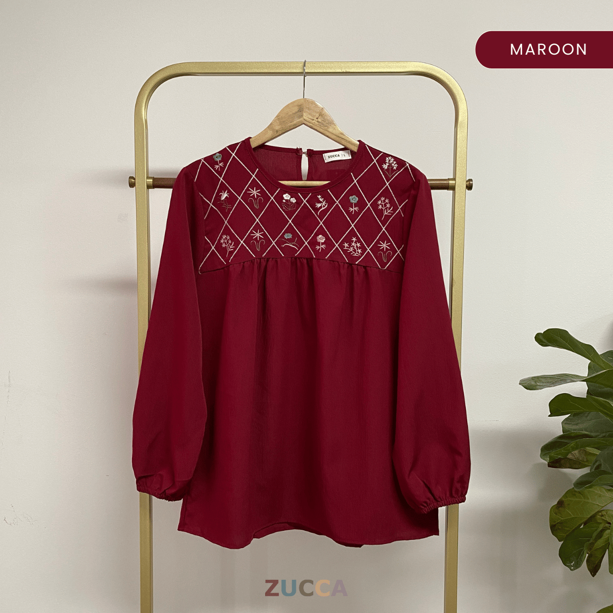 ZUCCA DIANE EMBROIDERY ROUND NECK CASUAL BLOUSE - DM 296