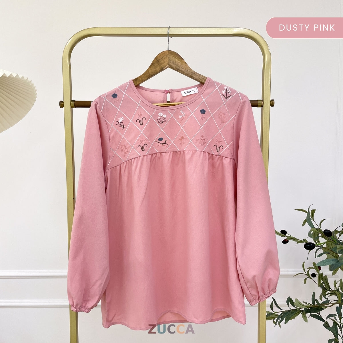 ZUCCA DIANE EMBROIDERY ROUND NECK CASUAL BLOUSE - DM 296