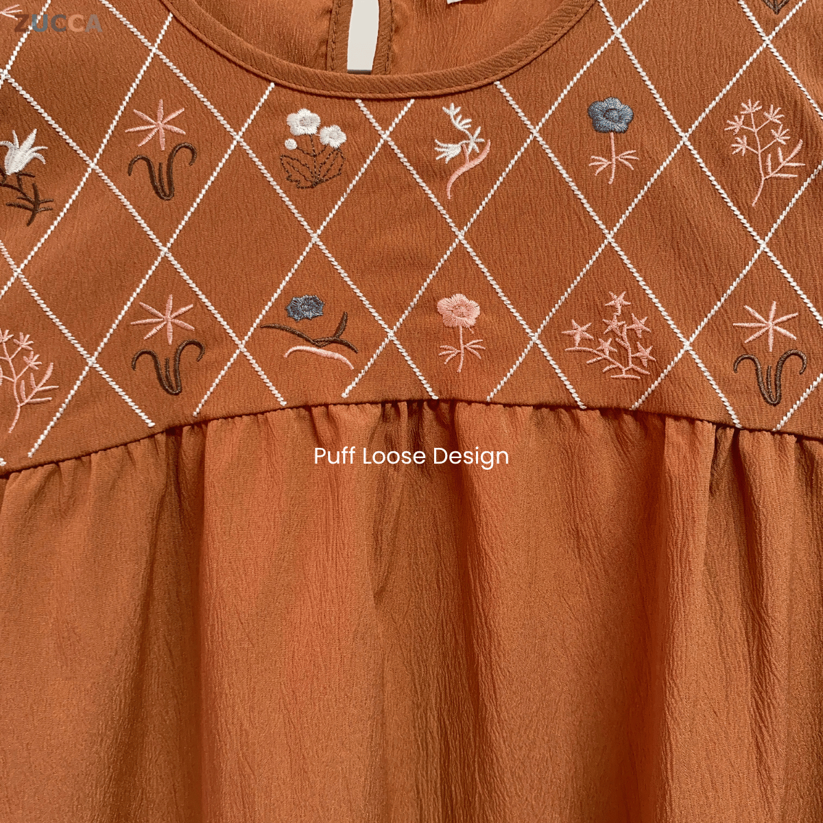 ZUCCA DIANE EMBROIDERY ROUND NECK CASUAL BLOUSE - DM 296