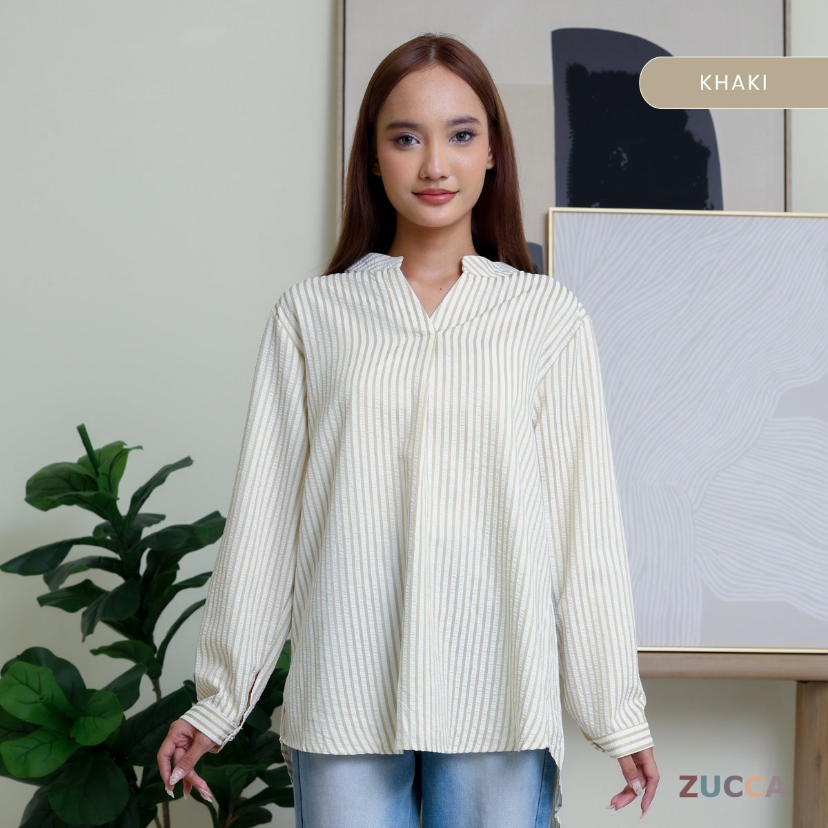 ZUCCA ELVIANA STRIPE TEXTURED BLOUSE-DM300