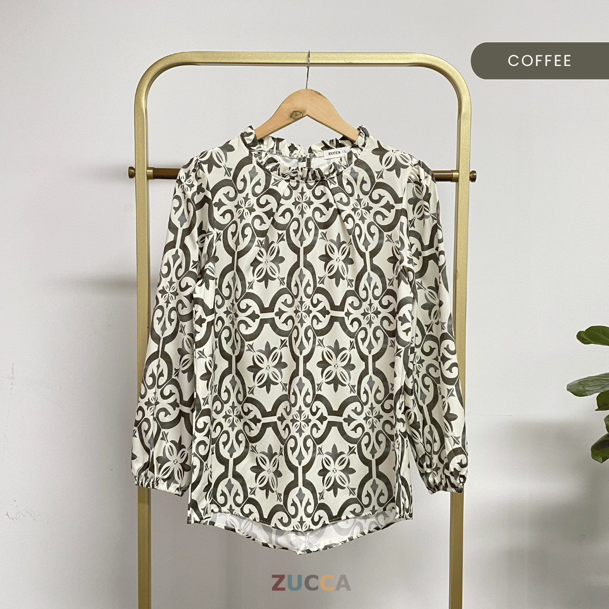 ZUCCA IWANA PRINTED RUFFLE NECK BLOUSE - DM303