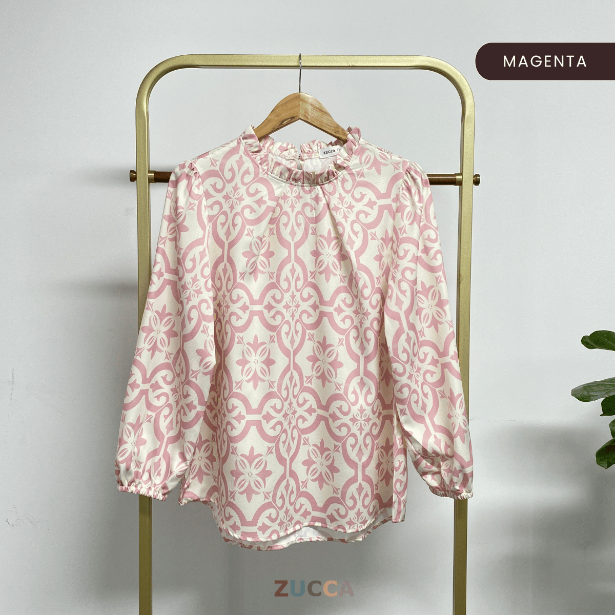 ZUCCA IWANA PRINTED RUFFLE NECK BLOUSE - DM303