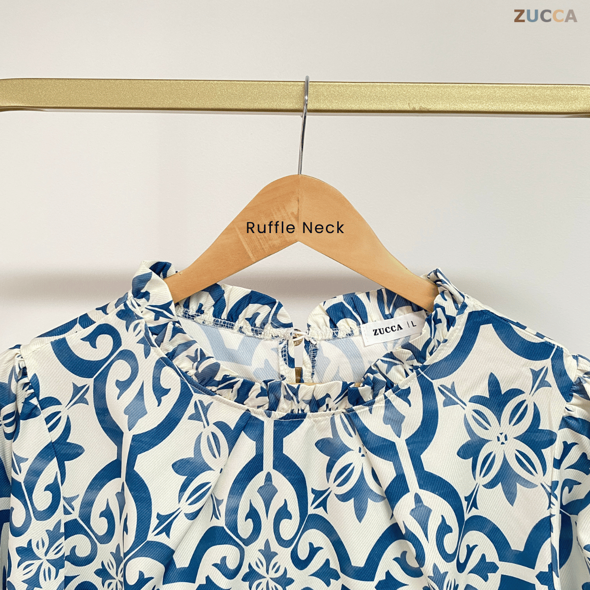 ZUCCA IWANA PRINTED RUFFLE NECK BLOUSE - DM303