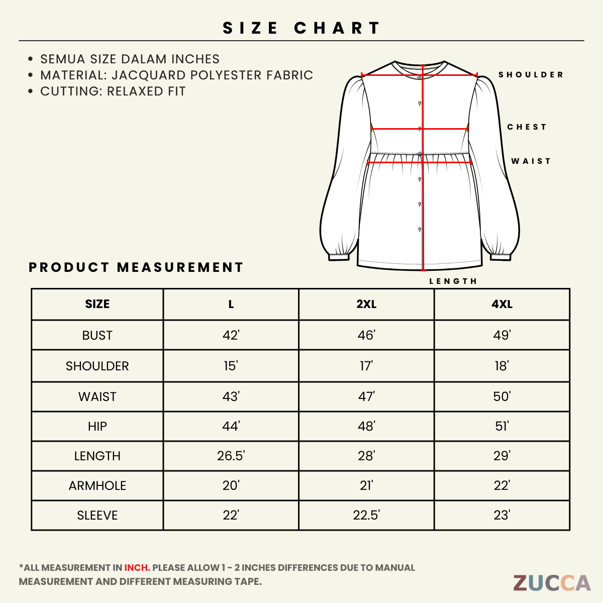ZUCCA QAIRINA MODEST JACQUARD BLOUSE-DM308 Tops