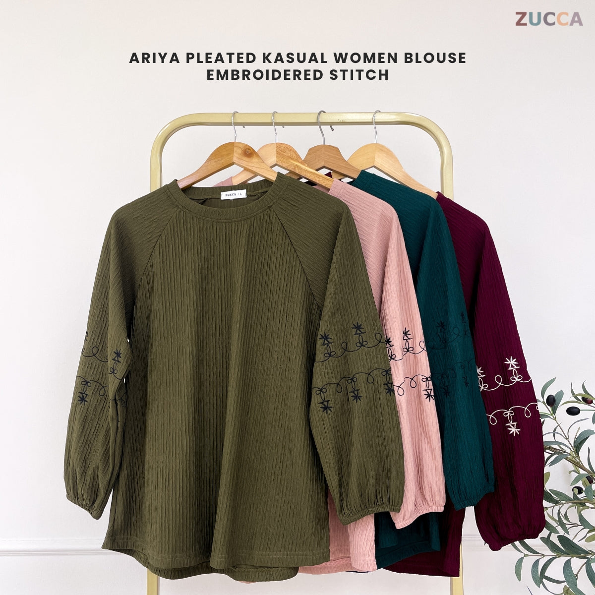 ZUCCA ARIYA KASUAL PLEATED BLOUSE LONG SLEEVE - DM319