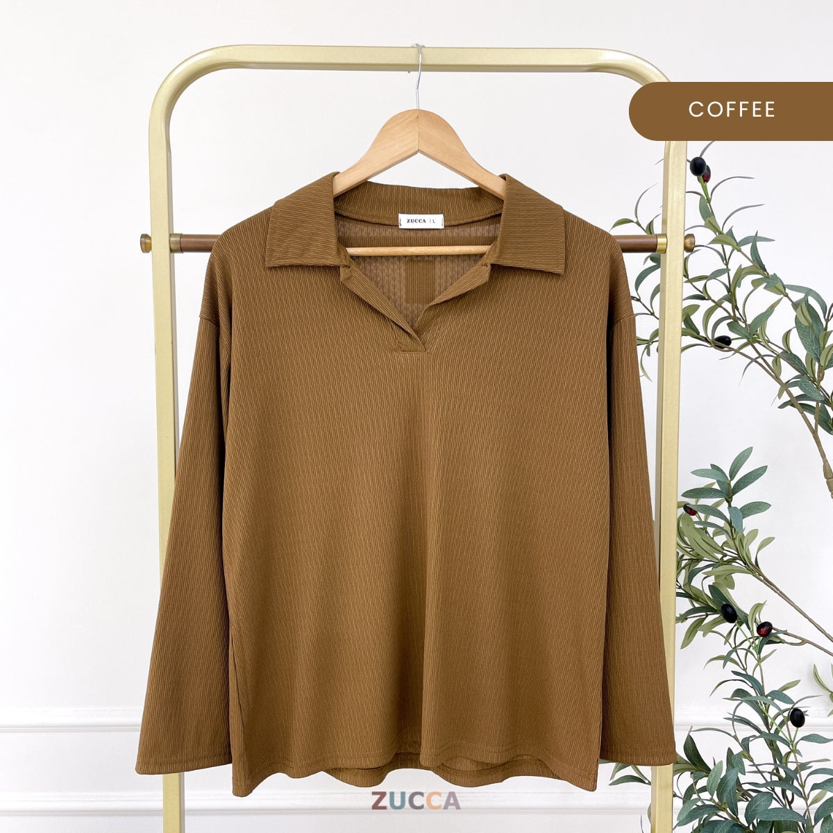 ZUCCA HAIRA WOMEN KASUAL PLAIN BLOUSE V-NECK COLLAR - DM320