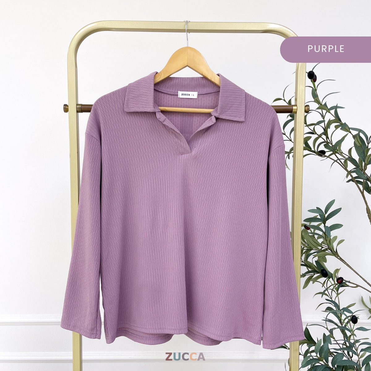 ZUCCA HAIRA WOMEN KASUAL PLAIN BLOUSE V-NECK COLLAR - DM320