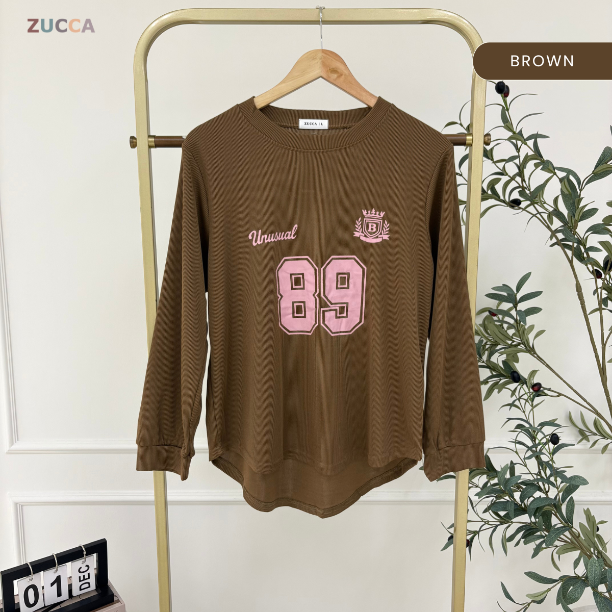 ZUCCA MELIA CASUAL RIBBED LONG SLEEVE TEE - DM321