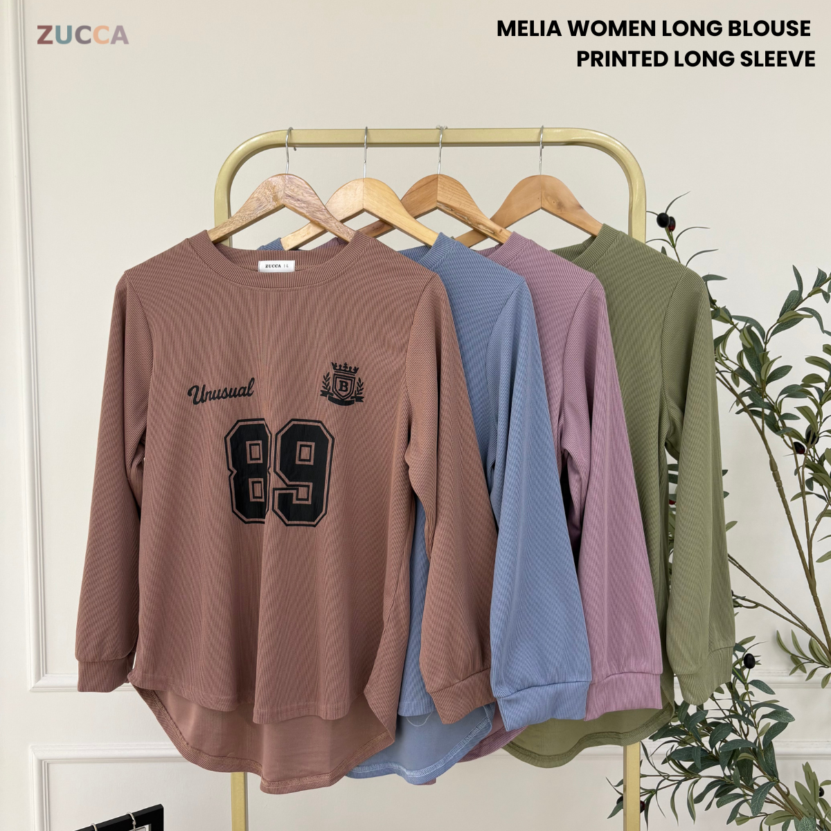 ZUCCA MELIA CASUAL RIBBED LONG SLEEVE TEE - DM321