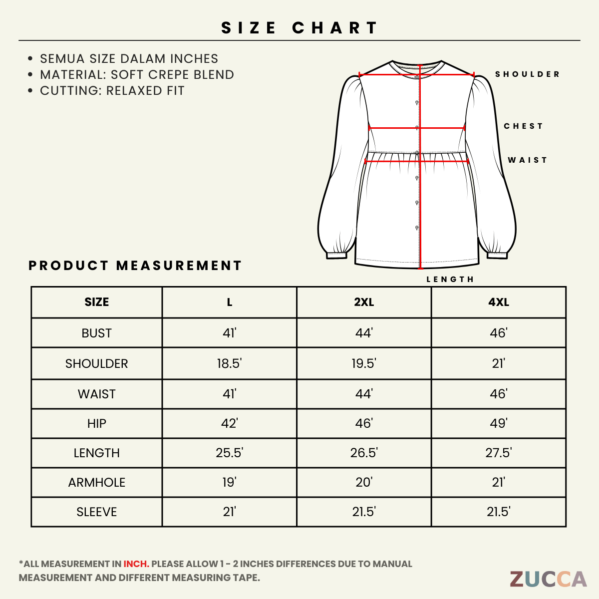ZUCCA RUBY CONTRAST COLLAR LONG SLEEVE MODEST TOP-DM3205