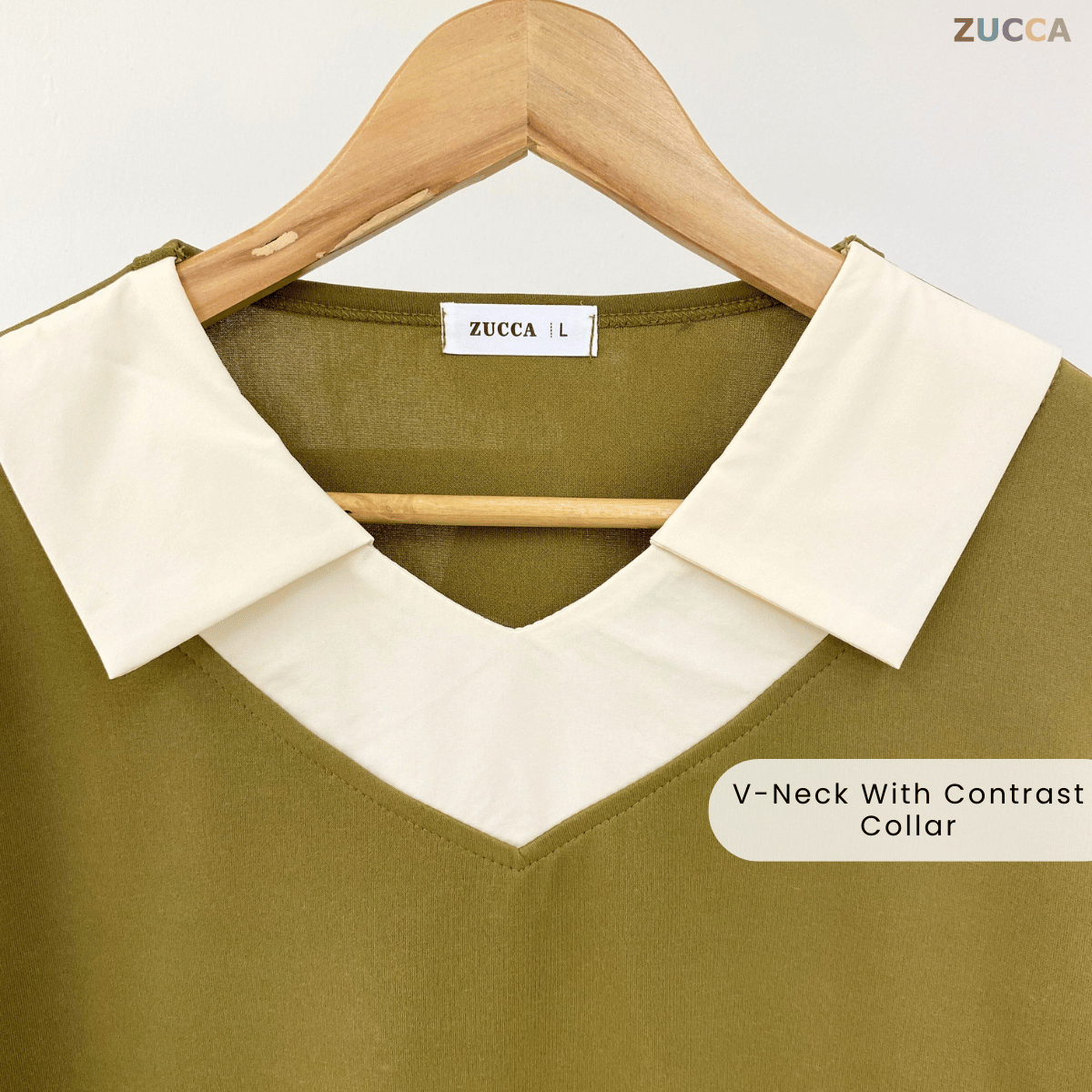 ZUCCA RUBY CONTRAST COLLAR LONG SLEEVE MODEST TOP-DM3205