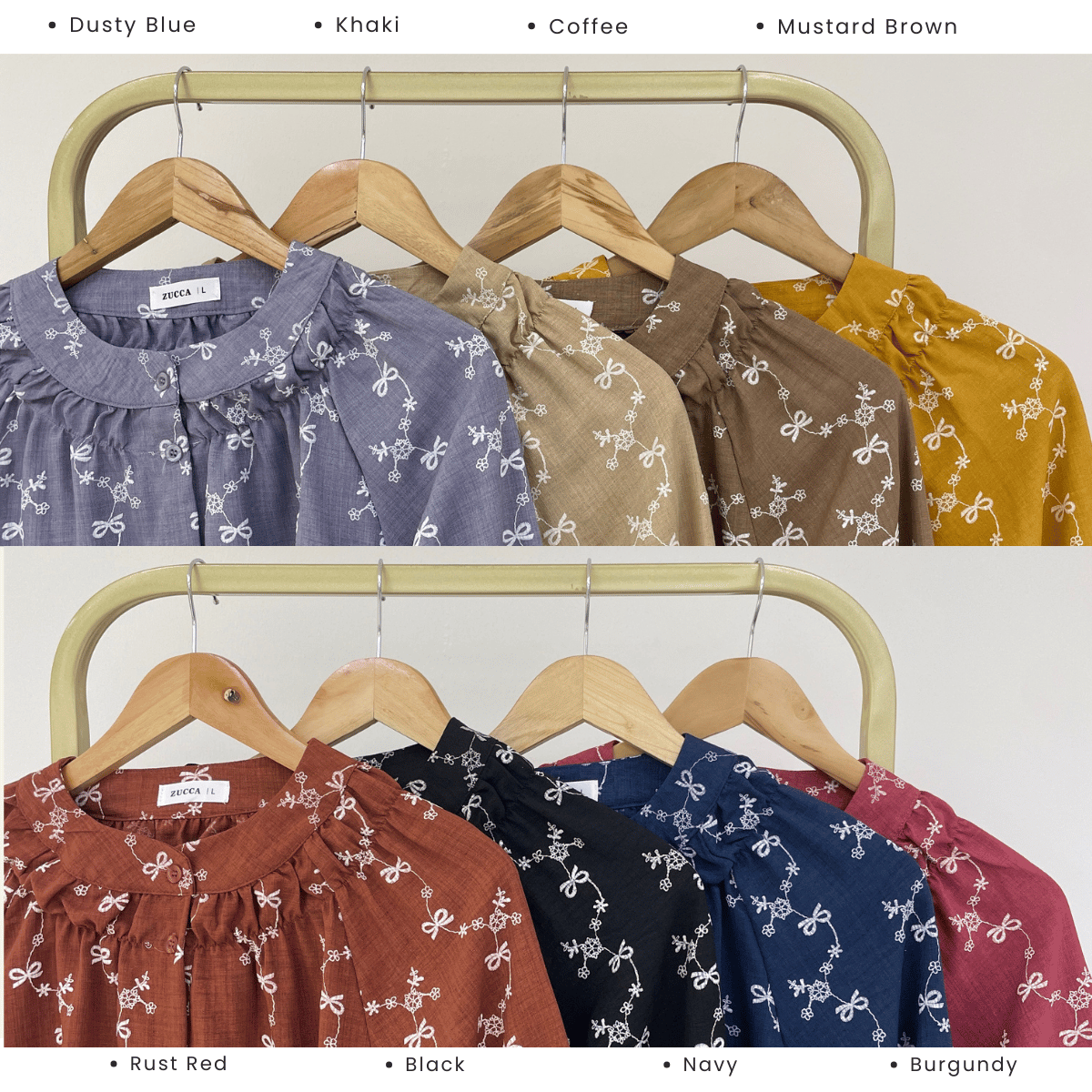 ZUCCA DELYRA EMBROIDERED RIBBON FLORAL MODEST BLOUSE - DM334