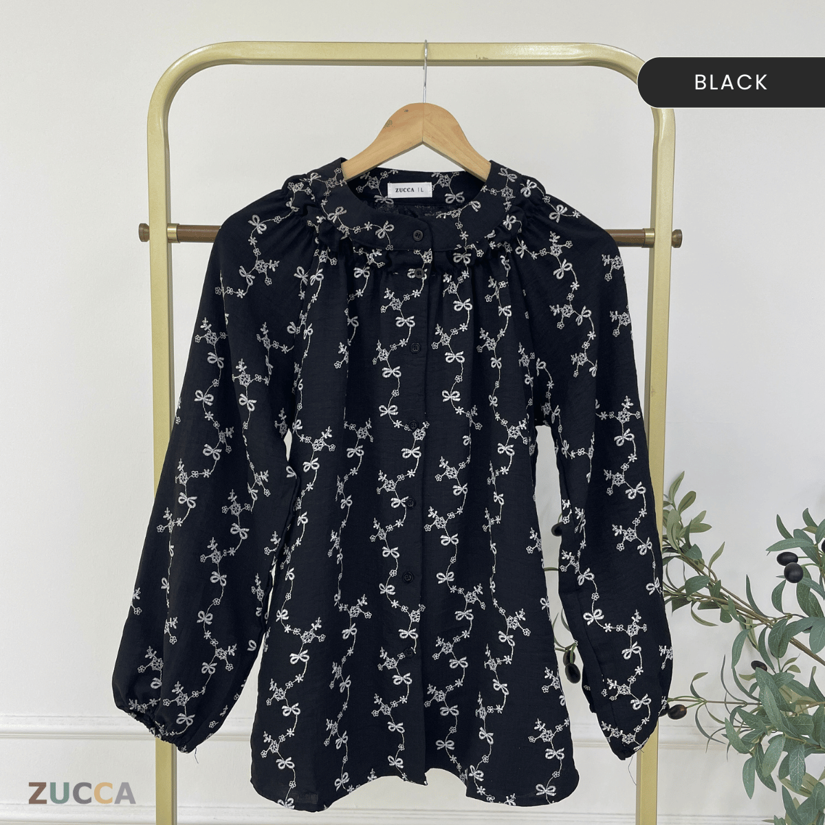 ZUCCA DELYRA EMBROIDERED RIBBON FLORAL MODEST BLOUSE - DM334