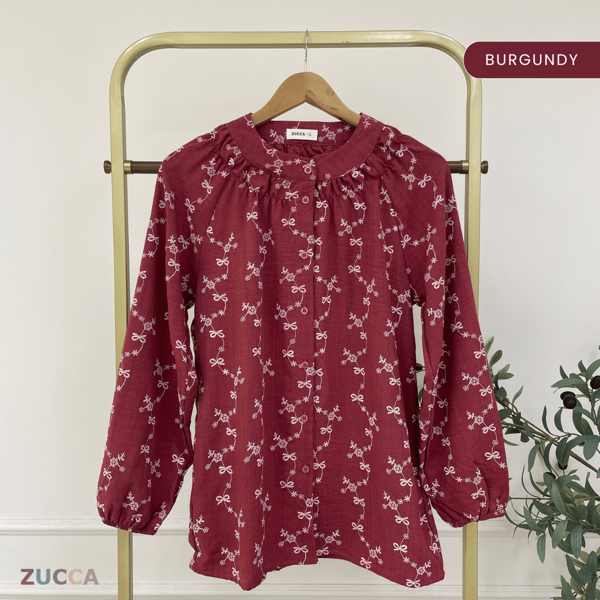 ZUCCA DELYRA EMBROIDERED RIBBON FLORAL MODEST BLOUSE - DM334