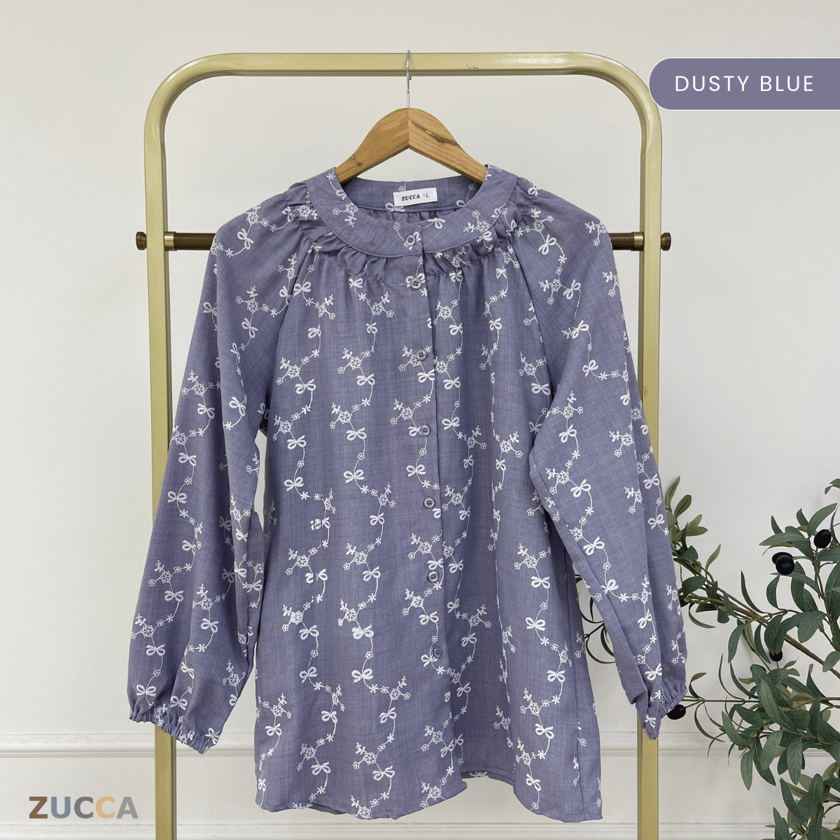 ZUCCA DELYRA EMBROIDERED RIBBON FLORAL MODEST BLOUSE - DM334