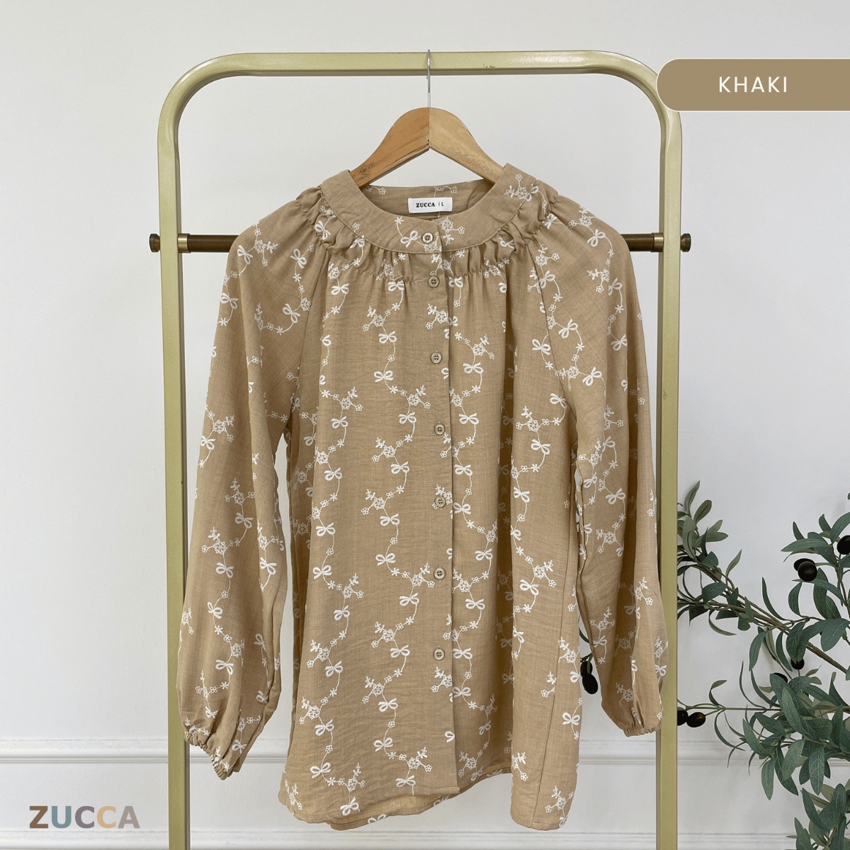 ZUCCA DELYRA EMBROIDERED RIBBON FLORAL MODEST BLOUSE - DM334