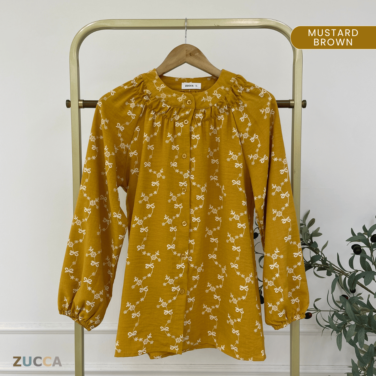 ZUCCA DELYRA EMBROIDERED RIBBON FLORAL MODEST BLOUSE - DM334