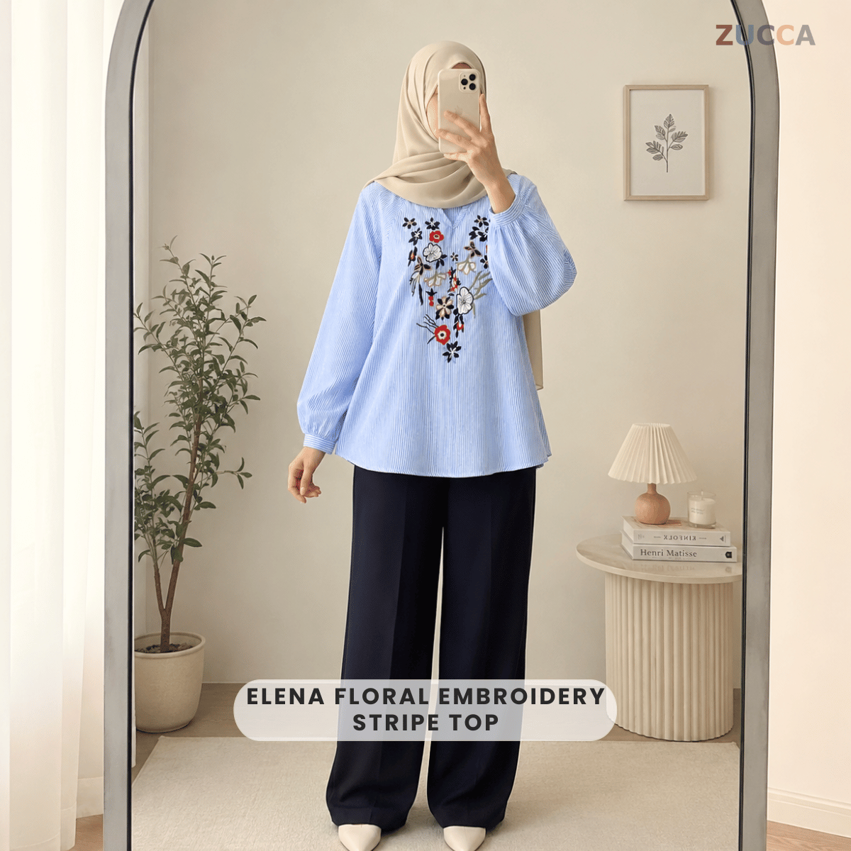ZUCCA ELENA FLORAL EMBROIDERY STRIPE TOP-DM341