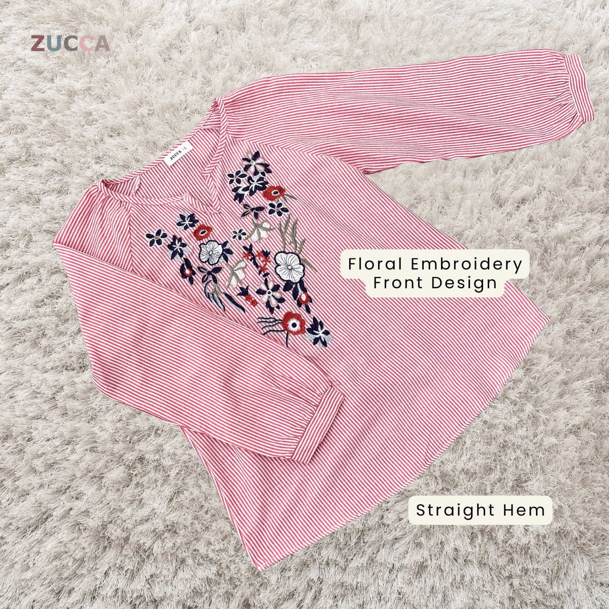 ZUCCA ELENA FLORAL EMBROIDERY STRIPE TOP-DM341