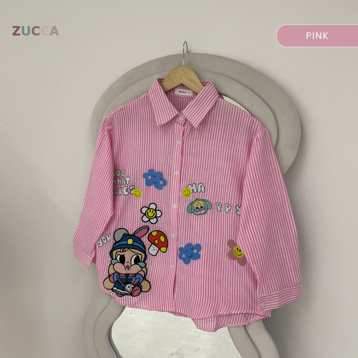 ZUCCA HAZEL EMBROIDERED STRIPE BLOUSE LONG SLEEVE - DM346