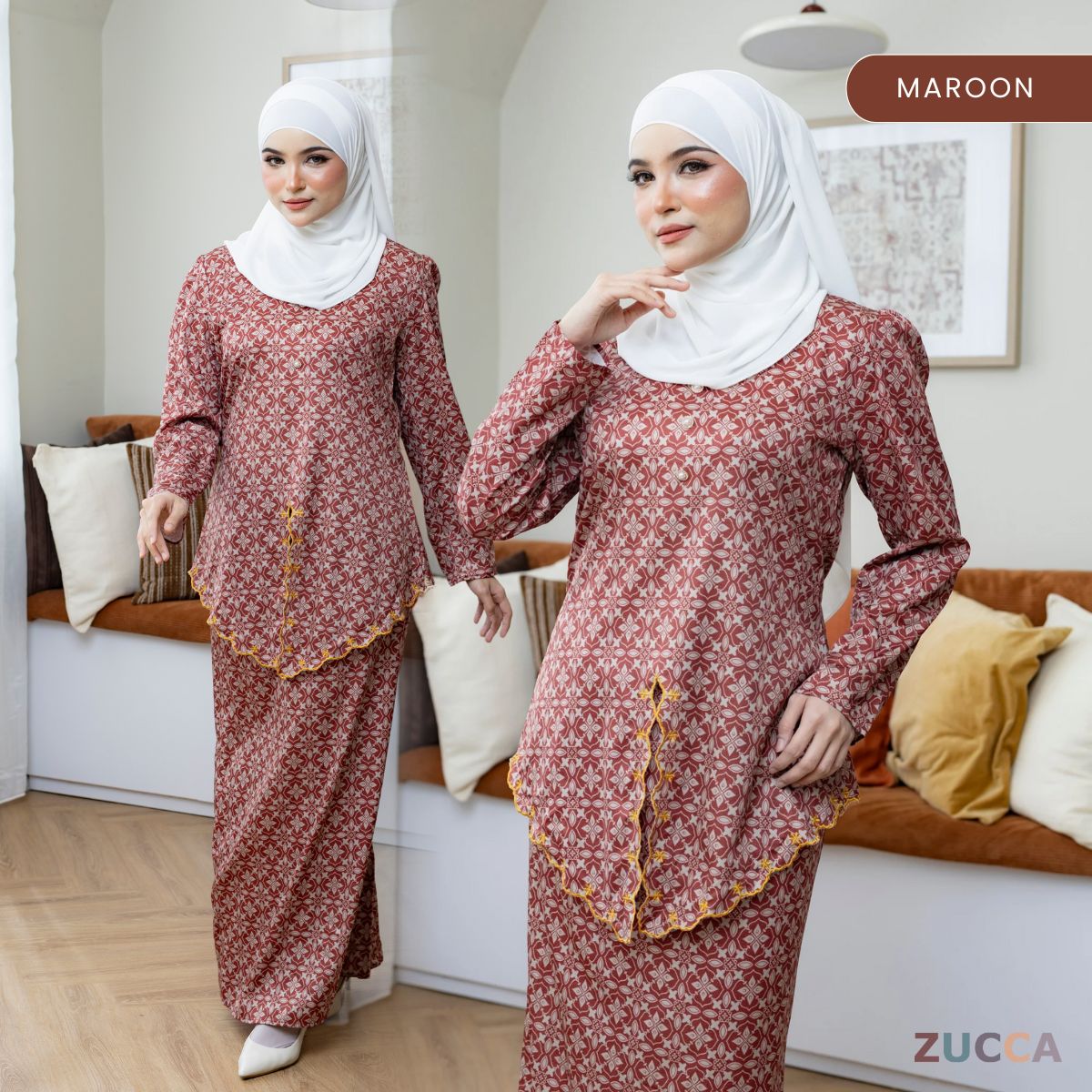 ZUCCA ROZITA KURUNG MODEST FLORAL PRINT SCALLOP EMBROIDERY - DMRAYA001