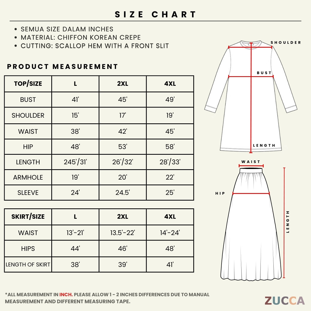 ZUCCA ROZITA KURUNG MODEST FLORAL PRINT SCALLOP EMBROIDERY - DMRAYA001