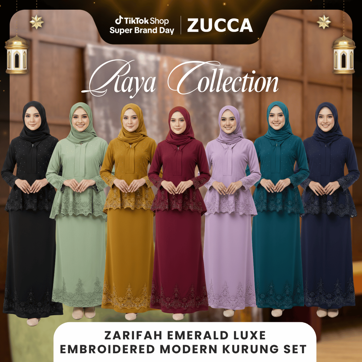 [JOM RAYA 2026] ZUCCA ZARIFAH EMERALD LUXE EMBROIDERED MODERN KURUNG SET - DMRAYA015