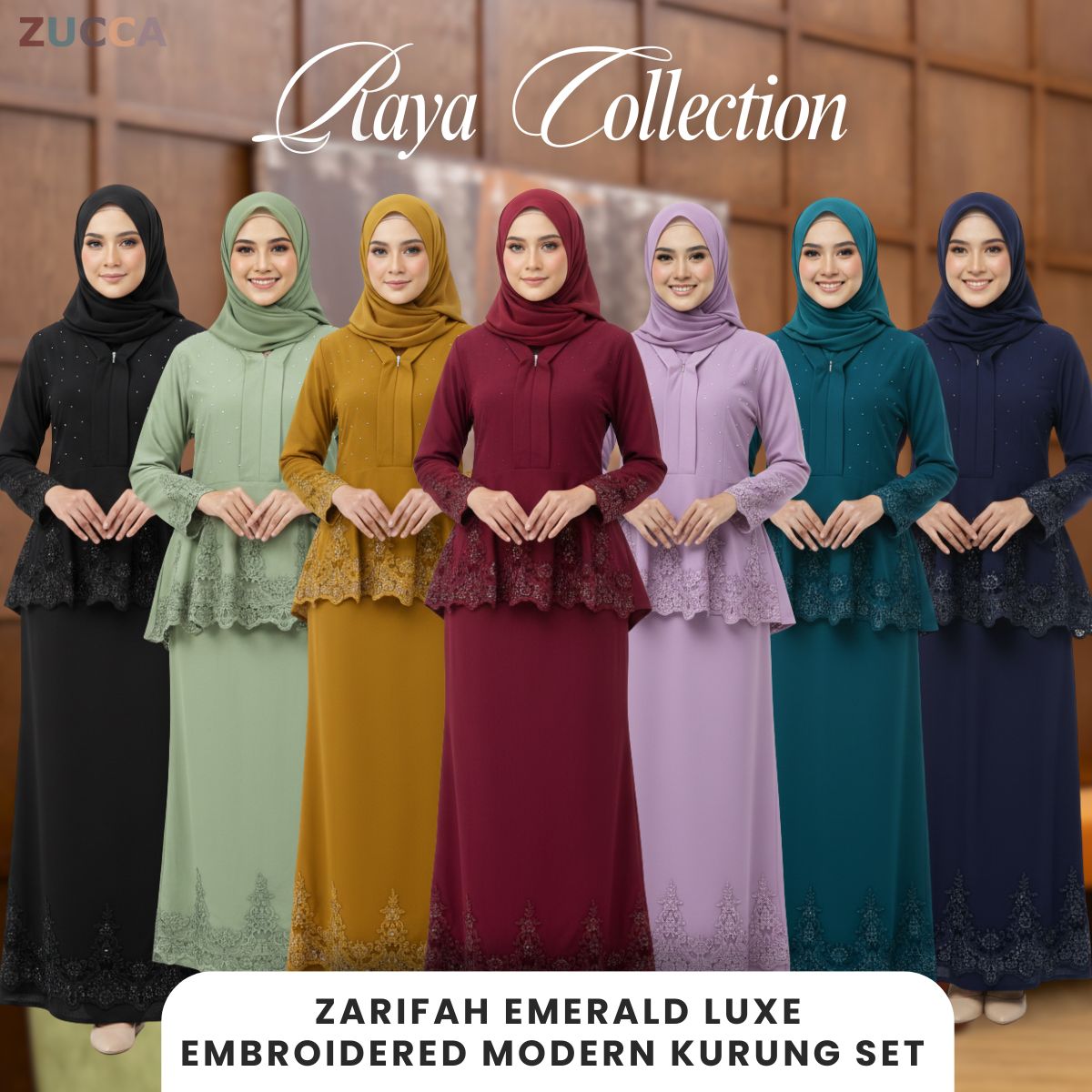 [JOM RAYA 2026] ZUCCA ZARIFAH EMERALD LUXE EMBROIDERED MODERN KURUNG SET - DMRAYA015