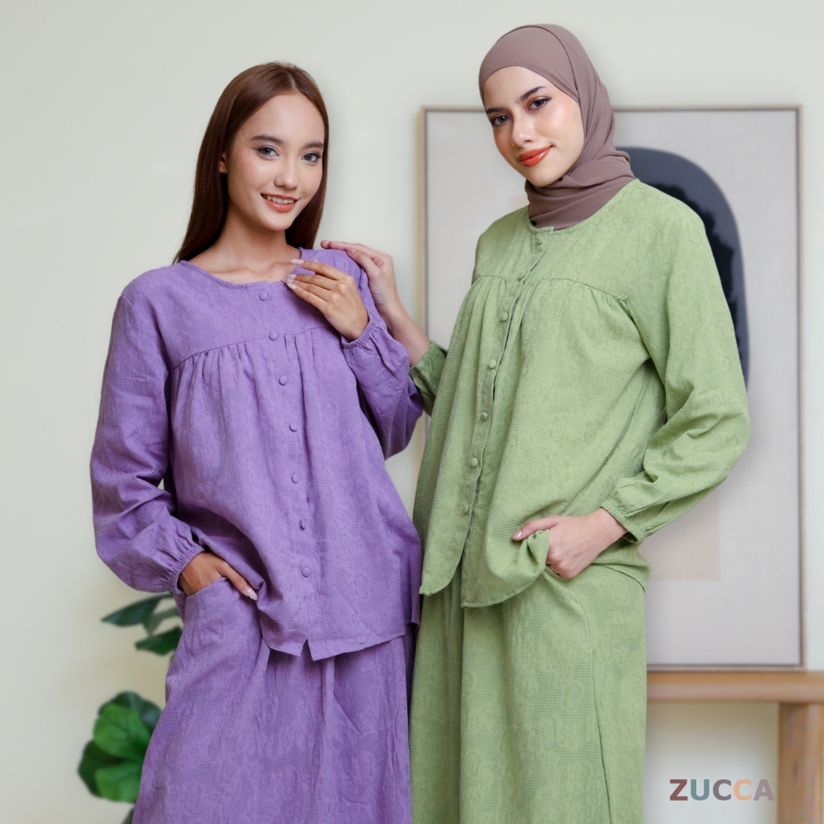 ZUCCA LENA SET BAJU BERBUTANG BERCORAK - DMSET004