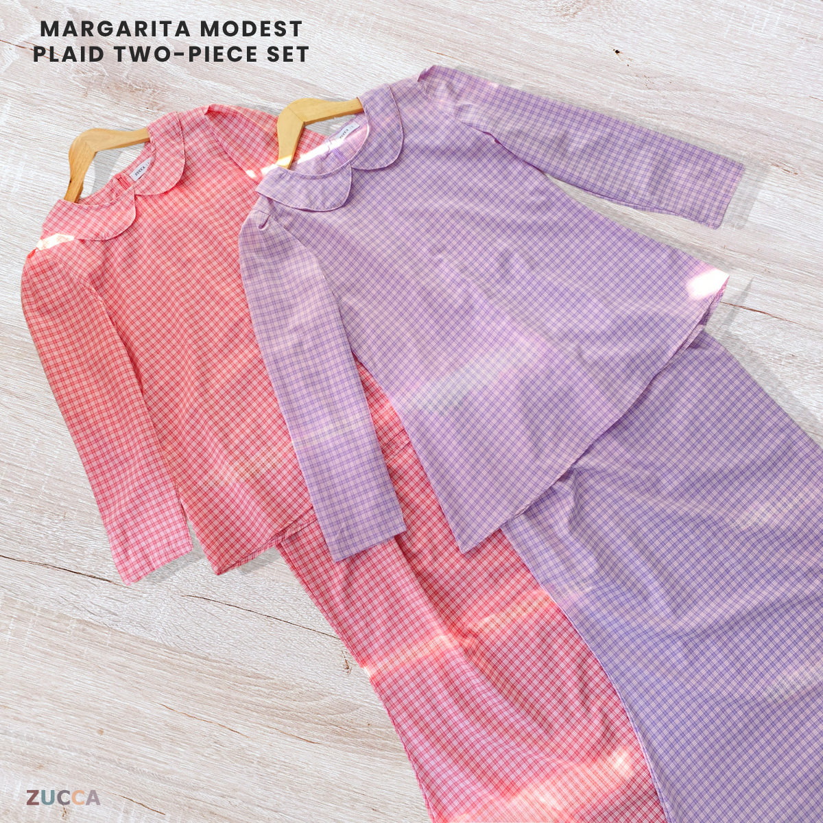 ZUCCA MARGARITA MODEST PLAID TWO-PIECE SET BLOUSE AND SKIRT - DMSET006