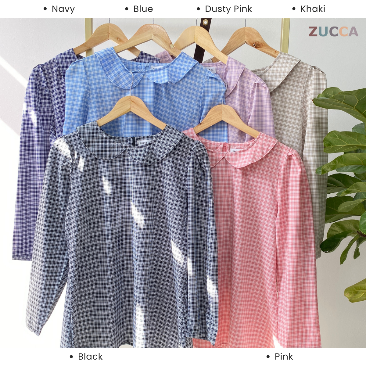 ZUCCA MARGARITA MODEST PLAID TWO-PIECE SET BLOUSE AND SKIRT - DMSET006