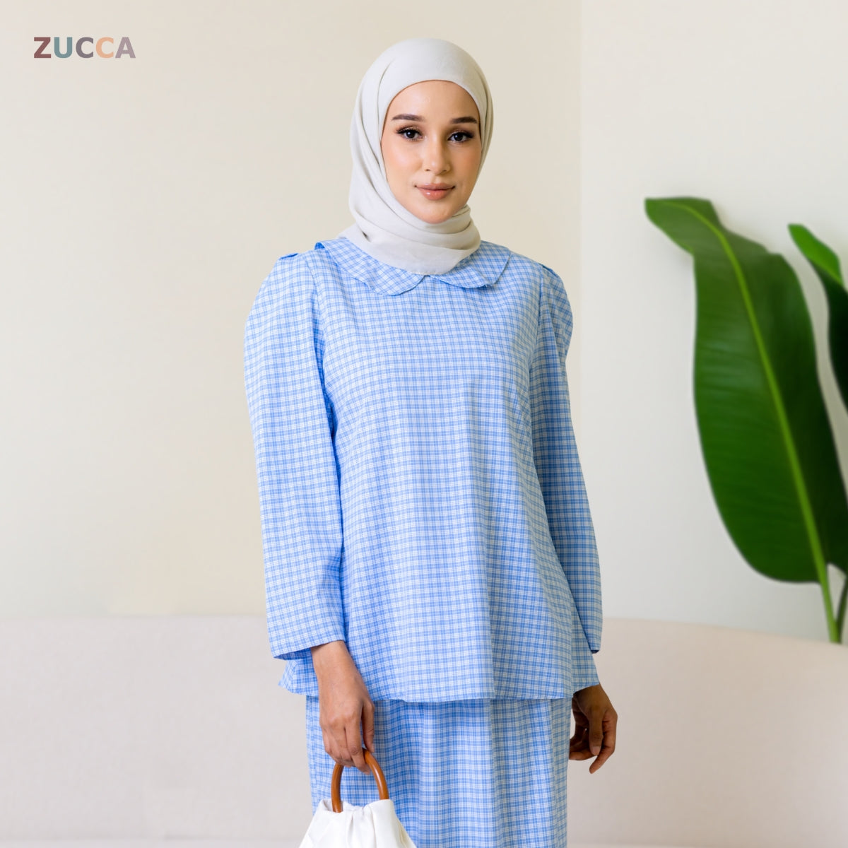 ZUCCA MARGARITA MODEST PLAID TWO-PIECE SET BLOUSE AND SKIRT - DMSET006